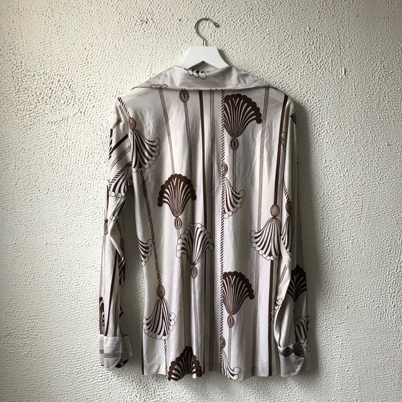 Vintage Satin Button Down Up Printed Blouse - Picture 4 of 6